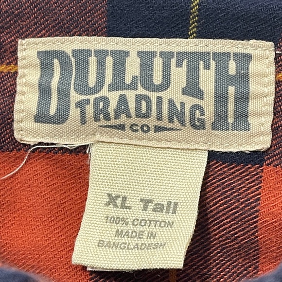 Duluth Trading Free Swingin Flannel Men’s XLT Rust Navy Plaid Pocket Button Down - Picture 3 of 6
